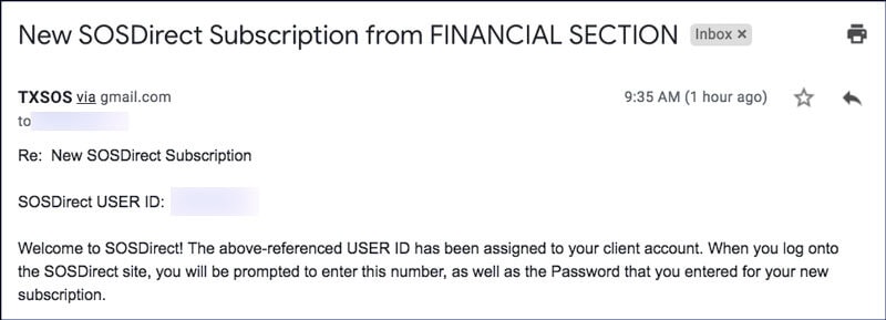 Texas LLC Online Filing SOSDirect Email 