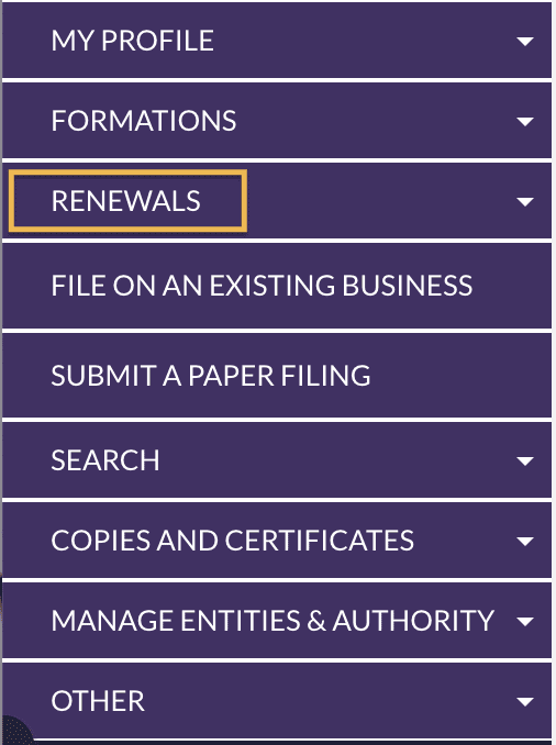 An orange rectangle indicates a dropdown selection labeled Renewals.